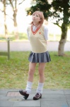 blonde_hair blouse cosplay loose_socks misaka_mikoto momoiro_reku pleated_skirt school_uniform skirt socks sweater_vest to_aru_kagaku_no_railgun rating:Safe score:0 user:nil!