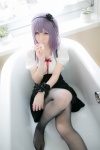 atsuki bathroom bathtub black_legwear blouse cosplay dagashi_biyori dagashi_kashi hairband pantyhose purple_hair shidare_hotaru skirt suspenders rating:Safe score:1 user:nil!