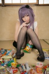 atsuki black_legwear blouse cosplay dagashi_biyori dagashi_kashi hairband pantyhose purple_hair shidare_hotaru skirt suspenders rating:Safe score:2 user:nil!