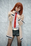 armband black_legwear blouse blue_eyes cosplay maitako makise_kurisu pantyhose red_hair shorts steins;gate sweater tie rating:Safe score:2 user:pixymisa