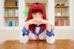 angel_beats! blouse cosplay hairband hairbow hatsune_yukihana nakamura_yuri red_hair sailor_uniform scarf school_uniform rating:Safe score:1 user:pixymisa