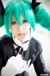 aqua_hair blazer blouse cosplay gloves hairbows hatsune_miku kurage_uni mask ribbon_tie twintails vocaloid rating:Safe score:0 user:pixymisa