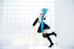 aqua_hair black_legwear cosplay croptop detached_sleeves hairbow hatsune_miku mashiro_yuki pleated_skirt ponytail project_diva skirt thighhighs vocaloid zettai_ryouiki rating:Safe score:1 user:nil!