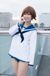 blouse cosplay minami_(iii) miyafuji_yoshika pantyhose sailor_uniform scarf school_uniform sheer_legwear strike_witches swimsuit rating:Safe score:1 user:pixymisa