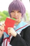 book cardigan cosplay glasses nagato_yuki purple_hair sailor_uniform school_uniform shiki suzumiya_haruhi_no_yuuutsu rating:Safe score:0 user:nil!