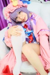 amatsuka_miyu cosplay glasses hat one-piece_swimsuit patchouli_knowledge purple_hair robe stocking_pull swimsuit thighhighs touhou rating:Safe score:1 user:nil!