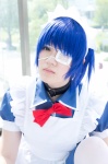 apron blue_hair bowtie choker cosplay eyepatch hairband ikkitousen maid maid_uniform ryomou_shimei thighhighs yuyuki rating:Safe score:0 user:pixymisa