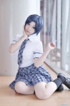 ahoge blouse blue_hair cosplay idolmaster_2 kneesocks miura_azusa pleated_skirt school_uniform skirt so-da tie rating:Safe score:1 user:nil!
