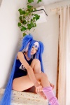 blue_hair buyara cosplay hair_ribbons headband klan_klein macross macross_frontier one-piece_swimsuit school_swimsuit single_thighhigh stocking_pull swimsuit thighhighs twintails rating:Safe score:0 user:nil!