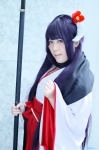cosplay glaive hairband hakama_skirt horns inu_boku_secret_service kimono nekozawa_riri purple_hair scarf shirakiin_ririchiyo rating:Safe score:0 user:nil!