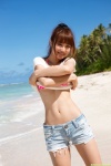 beach bikini_top denim dgc_0934 nitou_misaki ocean ponytail shirt_lift shorts swimsuit tshirt rating:Safe score:3 user:nil!