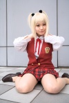 blonde_hair cosplay ku_fei mahou_sensei_negima! pantyhose school_uniform tagme_model rating:Safe score:3 user:nil!
