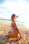 ayane_(doa) beach cosplay dead_or_alive headband ocean one-piece_swimsuit purple_hair swimsuit tachibana_minami rating:Safe score:0 user:nil!