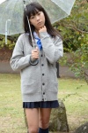 blouse braid cardigan kneesocks nanaka_amanonanae pleated_skirt rain scarf skirt umbrella rating:Safe score:1 user:pixymisa