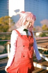 blouse cosplay hair_buns hidamari_sketch hiro_(hidamari_sketch) jumper kinomi miniskirt pink_hair pleated_skirt ribbon_tie skirt rating:Safe score:0 user:pixymisa
