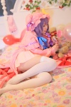 amatsuka_miyu bed cosplay dress hat patchouli_knowledge purple_hair robe thighhighs touhou zettai_ryouiki rating:Safe score:1 user:nil!