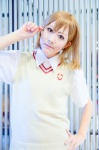 blonde_hair blouse cosplay misaka_mikoto pleated_skirt school_uniform shuwa_ageha skirt sweater to_aru_majutsu_no_index rating:Safe score:0 user:pixymisa