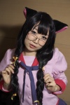 animal_ears bakemonogatari blouse cat_ears cosplay glasses hanekawa_tsubasa looking_above_glasses pleated_skirt ribbon_tie shiromesi skirt twin_braids rating:Safe score:0 user:pixymisa