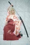 blonde_hair cosplay fate/series fate/stay_night katana kimono maropapi pleated_skirt ponytail saber skirt sword rating:Safe score:1 user:nil!