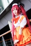 apron asae_ayato bow cosplay cthugha hairband hairbows haiyore!_nyaruko-san maid maid_uniform red_eyes red_hair rating:Safe score:0 user:pixymisa