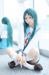cosplay green_hair kneesocks pantyhose pleated_skirt sailor_uniform satsuki_ui school_uniform sheer_legwear skirt suzumiya_haruhi_no_yuuutsu tsuruya rating:Safe score:1 user:nil!