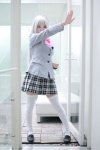 blazer blouse bowtie cosplay green_eyes haiyore!_nyaruko-san maitako nyaruko pleated_skirt skirt thighhighs white_hair zettai_ryouiki rating:Safe score:2 user:pixymisa