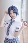 ahoge blouse blue_hair cosplay idolmaster_2 miura_azusa pleated_skirt school_uniform skirt so-da tie rating:Safe score:3 user:nil!