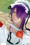 corset cosplay detached_sleeves fingerless_gloves glaive gloves hairband hair_ribbons ikkitousen kanu_unchou purple_hair ryuuna skirt spear rating:Safe score:0 user:nil!