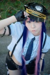 blouse blue_eyes cosplay fingerless_gloves gloves multi-colored_hair onagi_mayu panty_&_stocking_with_garterbelt police_hat police_uniform policewoman shorts stocking_(psg) striped suspenders thighhighs tie rating:Safe score:1 user:pixymisa