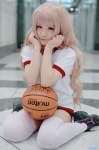 basketball blonde_hair cosplay ema gym_shorts gym_uniform hakamada_hinata ro-kyu-bu! thighhighs zettai_ryouiki rating:Safe score:4 user:pixymisa