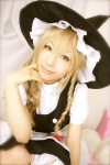 apron bed blonde_hair blouse braid cosplay hanamura_misaki jumper kirisame_marisa touhou witch_hat rating:Safe score:0 user:nil!