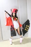 bodysuit boots cosplay fan hat hyakka_ryouran_samurai_girls pantyhose red_eyes robe sanada_yukimura_(samurai_girls) sheer_legwear socks tathibana_aoi rating:Safe score:0 user:pixymisa