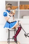 aki_(iv) akizuki_ryo apron blonde_hair cosplay cuffs hairbow idolmaster maid maid_uniform thighhighs zettai_ryouiki rating:Safe score:4 user:pixymisa
