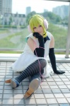 blouse cosplay elbow_gloves gloves green_hair gumi happy_synthesizer_(vocaloid) headset pantyhose pleated_skirt skirt vest vocaloid yuta rating:Safe score:2 user:nil!