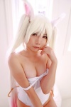animal_ears cleavage cosplay higurashi_rin kyuubee one-piece_swimsuit puella_magi_madoka_magica swimsuit tail twintails white_hair rating:Safe score:2 user:nil!