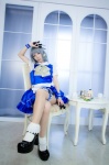 apron cosplay dress garter hairband izayoi_sakuya knives maid maid_uniform maropapi silver_hair socks touhou twin_braids rating:Safe score:0 user:nil!