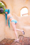 aqua_hair ass bikini cosplay hatsune_miku headset mashiro_yuki project_diva swimsuit twintails vocaloid rating:Safe score:1 user:nil!