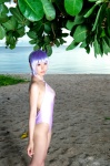 ayane_(doa) beach cleavage cosplay dead_or_alive headband ocean one-piece_swimsuit purple_hair swimsuit tachibana_minami rating:Safe score:0 user:nil!