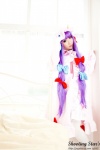 bed cosplay dress hat patchouli_knowledge purple_hair robe saku sweet_garden thighhighs touhou rating:Safe score:0 user:nil!