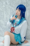 asakura_ryouko blue_hair cosplay ibara kneesocks knife pantyhose pleated_skirt sailor_uniform school_uniform skirt suzumiya_haruhi_no_yuuutsu rating:Safe score:2 user:nil!
