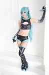 aira aqua_hair boots cosplay croptop detached_sleeves elbow_gloves gloves hatsune_miku headset pantyhose project_diva shorts thigh_boots thighhighs twintails vocaloid rating:Safe score:0 user:xkaras