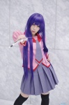 bakemonogatari blouse cosplay pleated_skirt purple_hair school_uniform senjougahara_hitagi skirt thighhighs yukimi_kanon zettai_ryouiki rating:Safe score:0 user:nil!