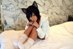 animal_ears bed black_cat_party cat_ears collar cosplay hoodie non original shorts socks rating:Safe score:0 user:nil!