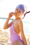 ayane_(doa) beach cosplay dead_or_alive headband ocean one-piece_swimsuit purple_hair swimsuit tachibana_minami rating:Safe score:1 user:nil!
