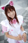animal_ears apron cat_ears cosplay mashiro_yuki original rain umbrella waitress waitress_uniform rating:Safe score:2 user:nil!