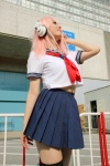 blouse cosplay headphones mitsuki_(ii) nitro_super_sonic pink_hair pleated_skirt sailor_uniform scarf school_uniform skirt super_soniko thighhighs zettai_ryouiki rating:Safe score:0 user:pixymisa