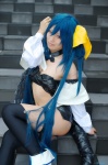 bikini blue_hair boots choker cosplay detached_sleeves dizzy guilty_gear hairbow pantyhose swimsuit tachibana_remika tail thighhighs wings rating:Safe score:0 user:nil!