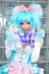 blue_hair bow cosplay detached_sleeves dress gloves hairbow himemiya_mahore petticoat plushie twinkle_candy_bear yum_yums rating:Safe score:0 user:pixymisa