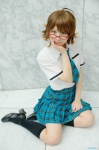 ahoge akizuki_ritsuko blouse cosplay glasses idolmaster kneesocks pleated_skirt school_uniform skirt tie yamada_monta rating:Safe score:1 user:nil!