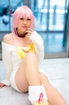 bow choker cosplay heterochromia k neko_(k) pantyhose pink_hair sheer_legwear subaru_(cosplayer) sweater rating:Safe score:2 user:pixymisa